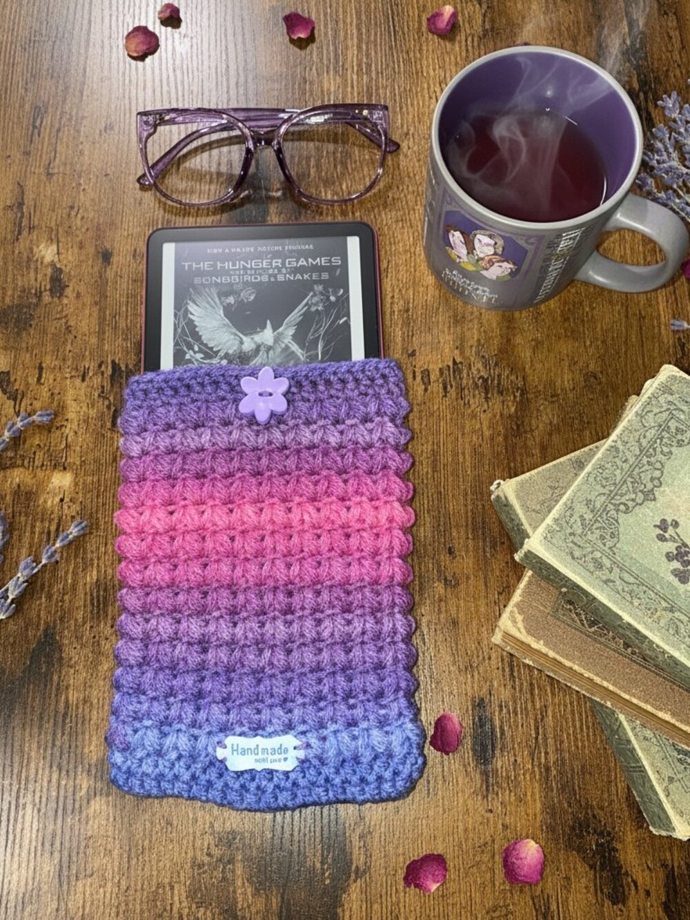 Kindle Paperwhite Sleeve — Berry Bliss Crochet E-Reader & Paperback Book Cover
